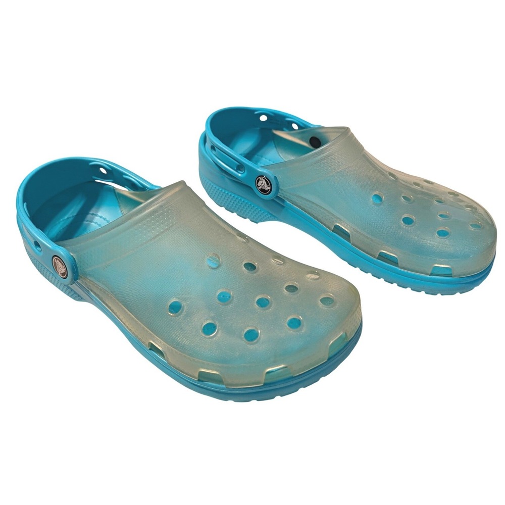 Crocs Classic Clogs Blue Translucent Jelly Slip On Shoes Mens 7 Womens 9